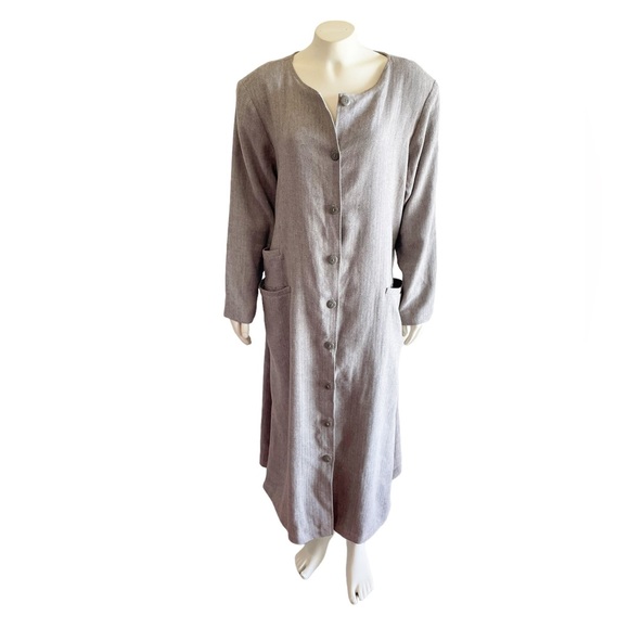 Ann Everett Herringbone Gray Wool Long Custom Pea Coat Button Down - Picture 4 of 16